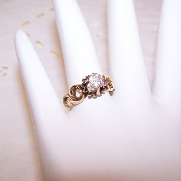 Antique Victorian 14K Gold .50 CT Old Mine Cut Diamond Engagement Ring - Size 7 - Picture 2 of 9